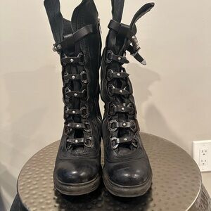 A.S.98 Black Leather Combat Boots
